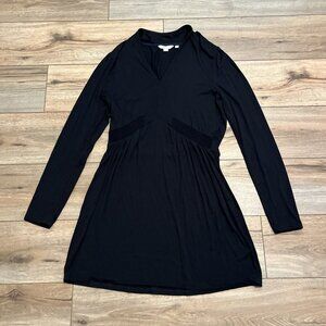 Boden Betty Tunic Jersey Top SZ 10 Regular Black Pullover Stretch Smocked Insets